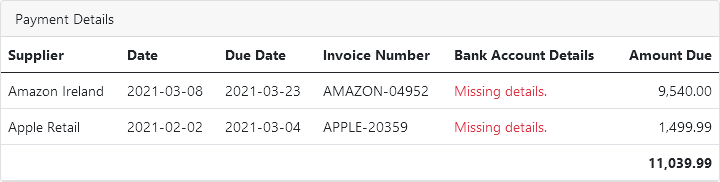 Two payments are missing details, complete the requested entries.