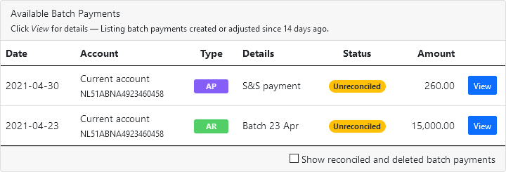 Find your batch from the list of all batches of the last 14 days.