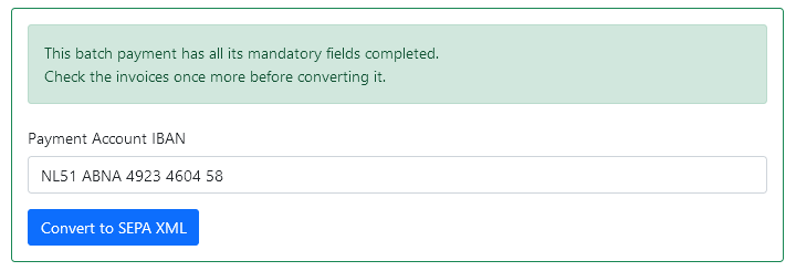 ...and batch2sepa now can convert this batch to a SEPA XML file.